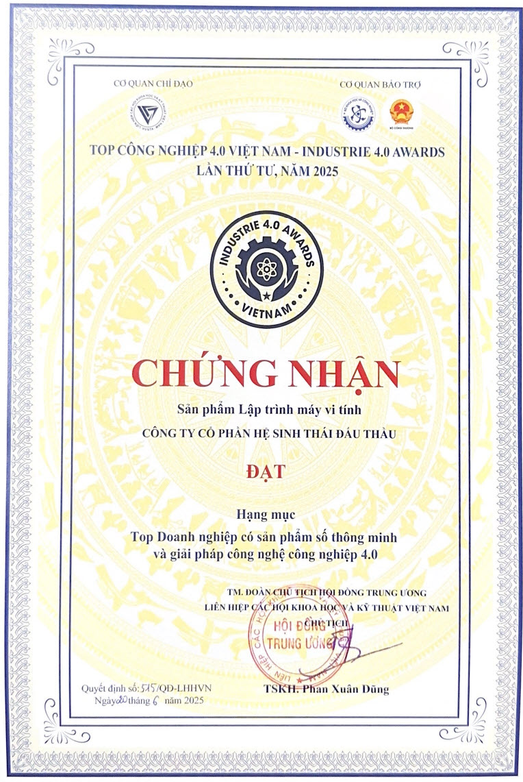 giấy chứng nhận I4 0 Awards