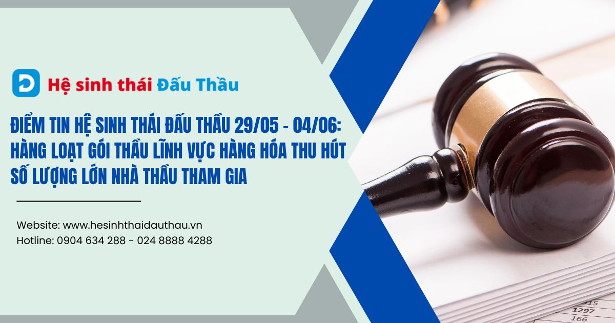 Điểm tin Hệ sinh thái Đấu Thầu 29/05 - 04/06: Hàng loạt gói thầu lĩnh vực Hàng hóa thu hút số lượng lớn nhà thầu tham gia