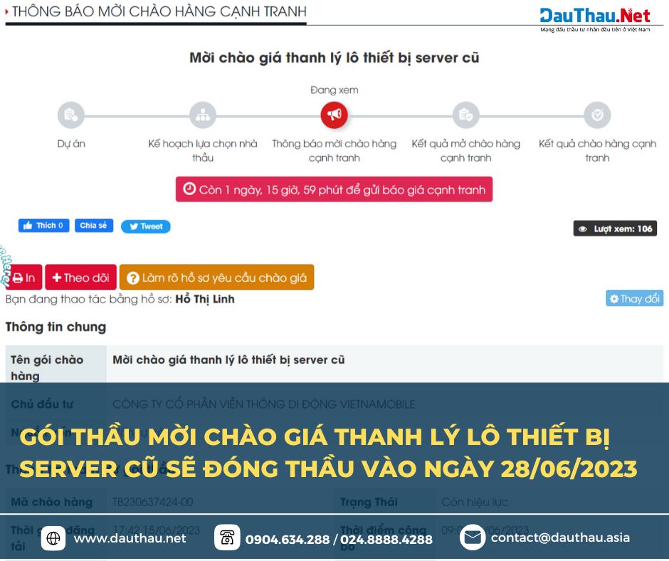 Gói thầu chào giá thanh lý lô thiết bị server cũ sẽ đóng thầu vào ngày 28 06