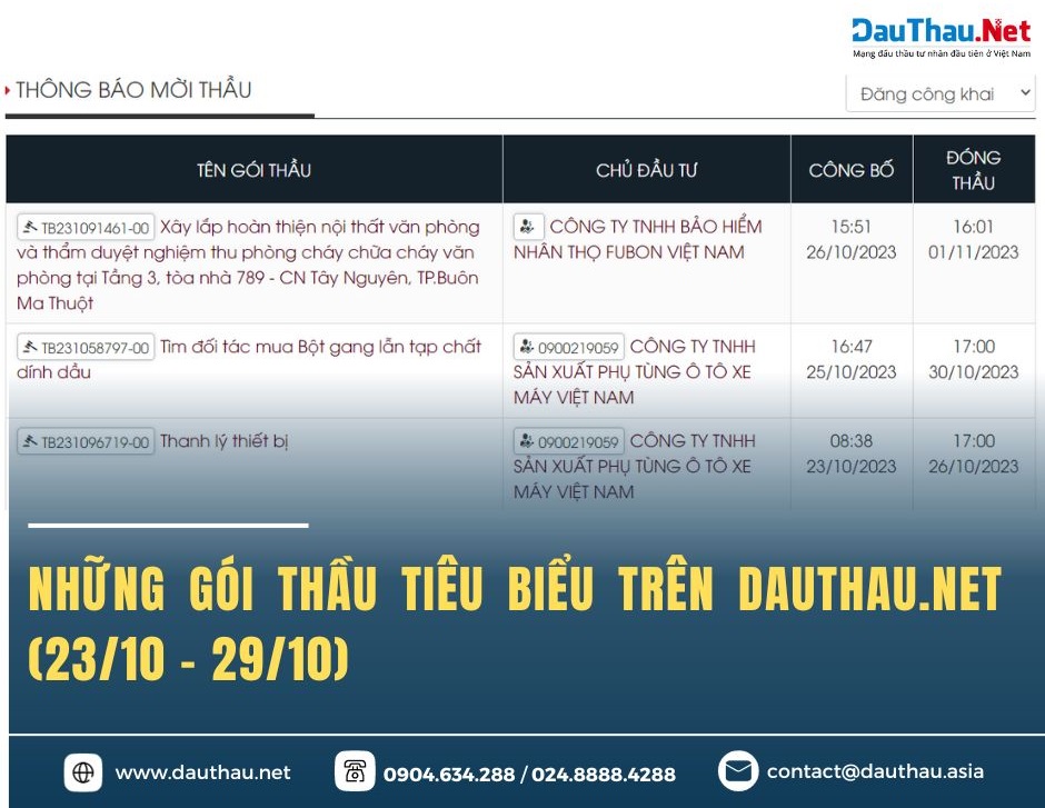 Những gói thầu tư nhân tiêu biểu được đăng tải trên DauThau Net 1