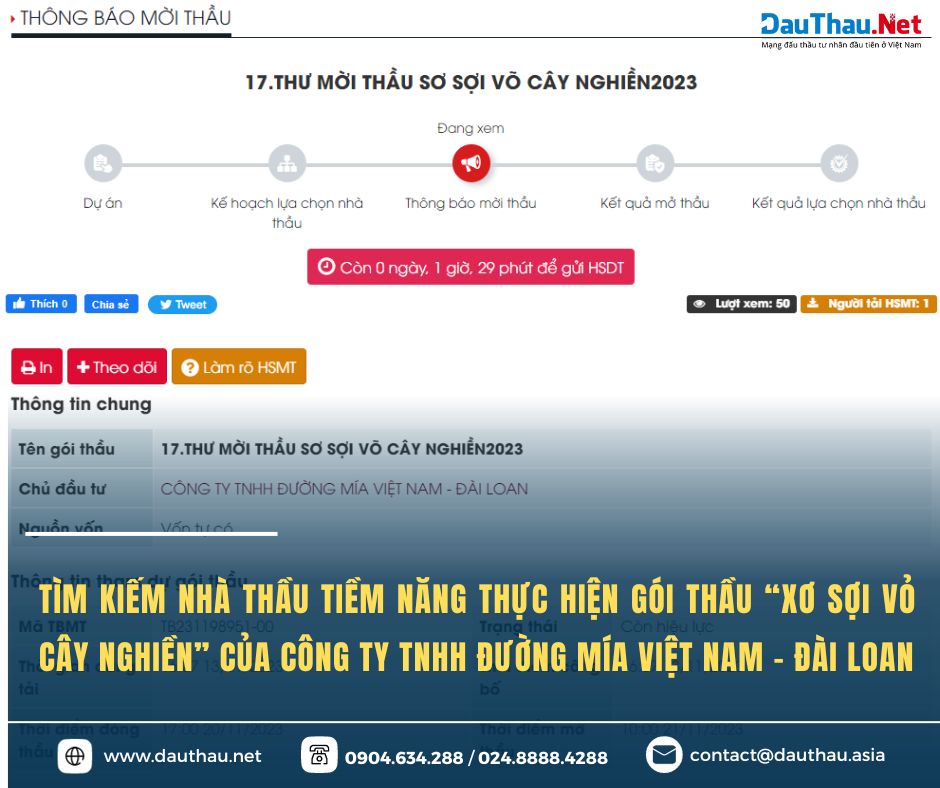 Tìm kiếm nhà thầu thực hiện “Xơ sợi vỏ cây nghiền 2023”
