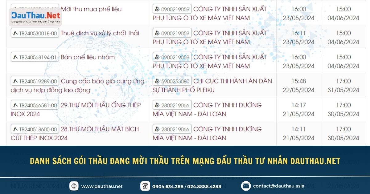 Điểm tin về Mạng đấu thầu tư nhân DauThau Net