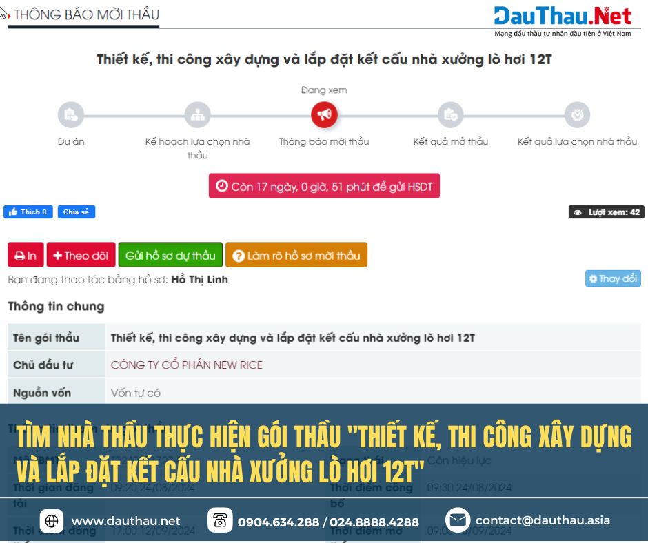Công ty Cổ phần NEW RICE tìm nhà thầu thực hiện gói thầu Thiết kế, thi công xây dựng và lắp đặt kết cấu nhà xưởng lò hơi 12T