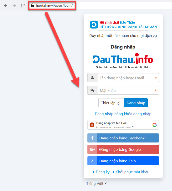 đăng nhập dauthau info