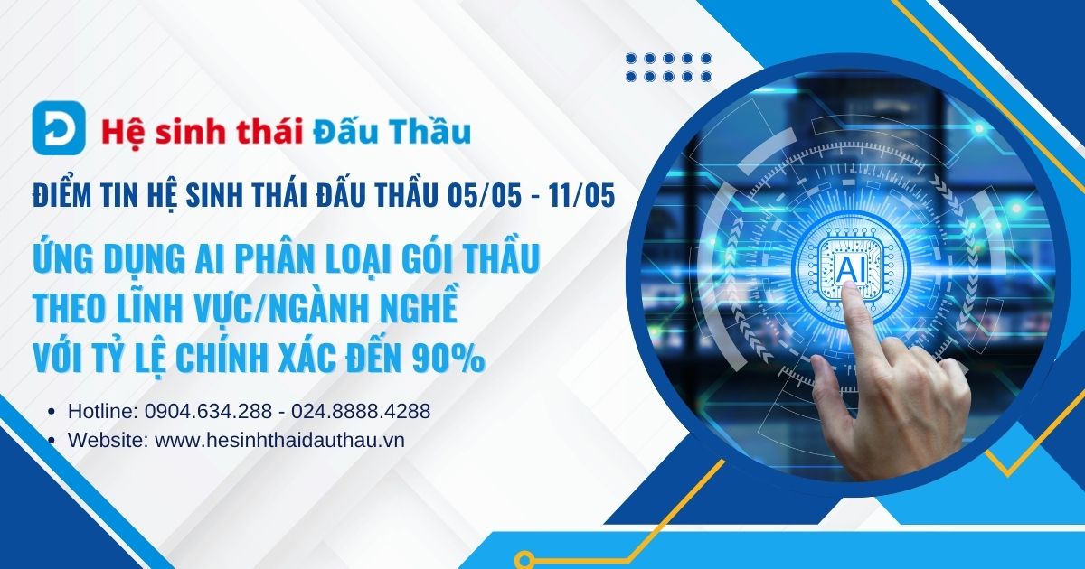 Điểm tin Hệ sinh thái Đấu thầu 05/05 - 11/05: Ứng dụng AI phân loại gói thầu theo lĩnh vực/ngành nghề được triển khai thành công trên DauThau.info